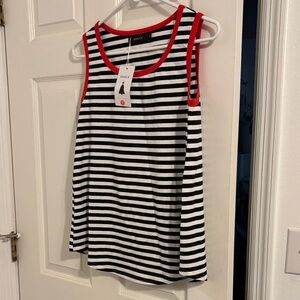 Zesica Black and White Striped Tank Top with Red Accents